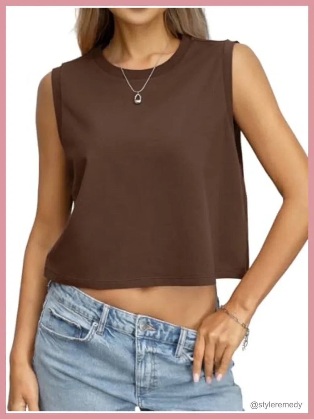 Cotton Spandex Loose Fit Crop Tank Top Crewneck Sleeveless Tee Casual Summer